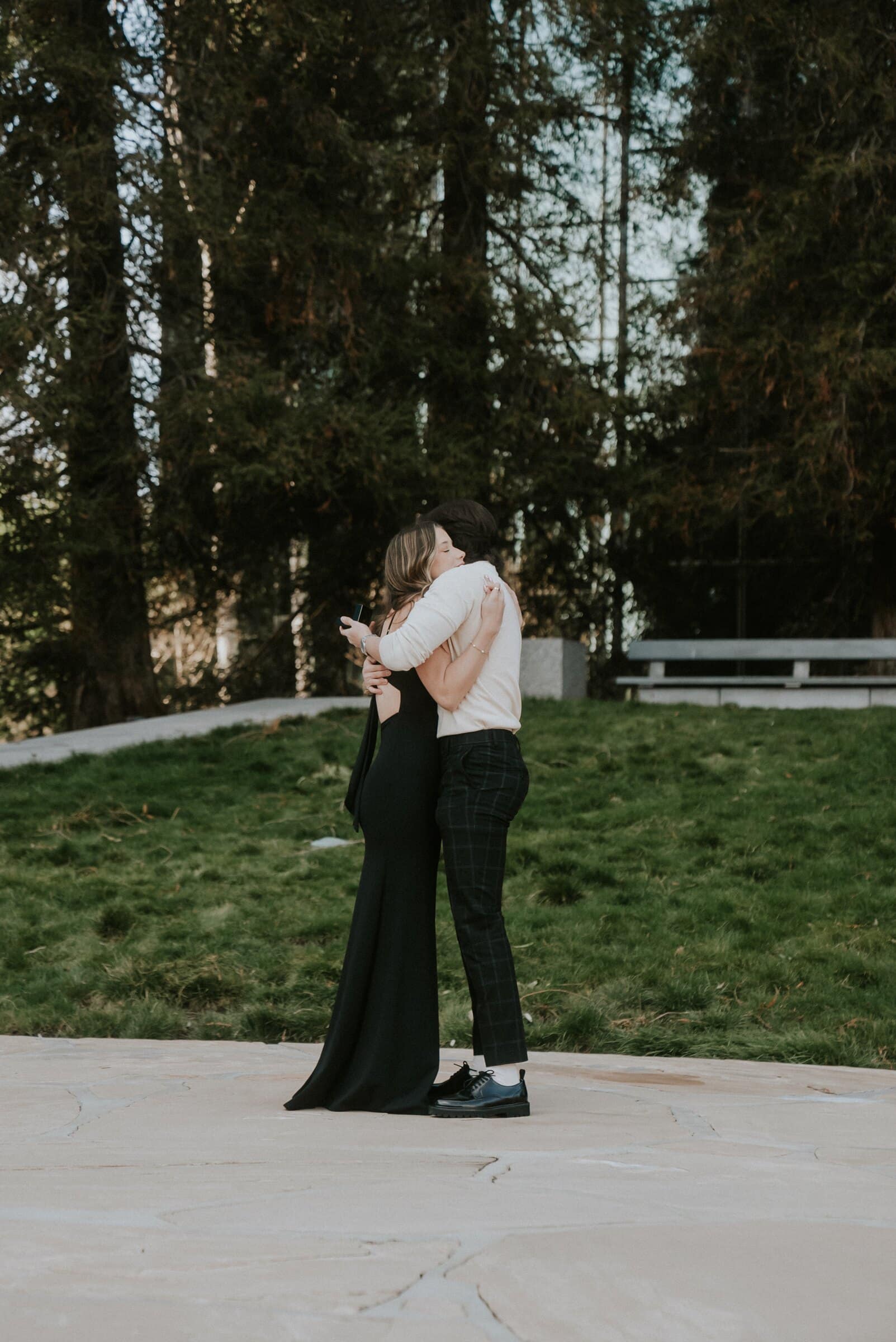 Cameron and Amanda embracing right after the proposal