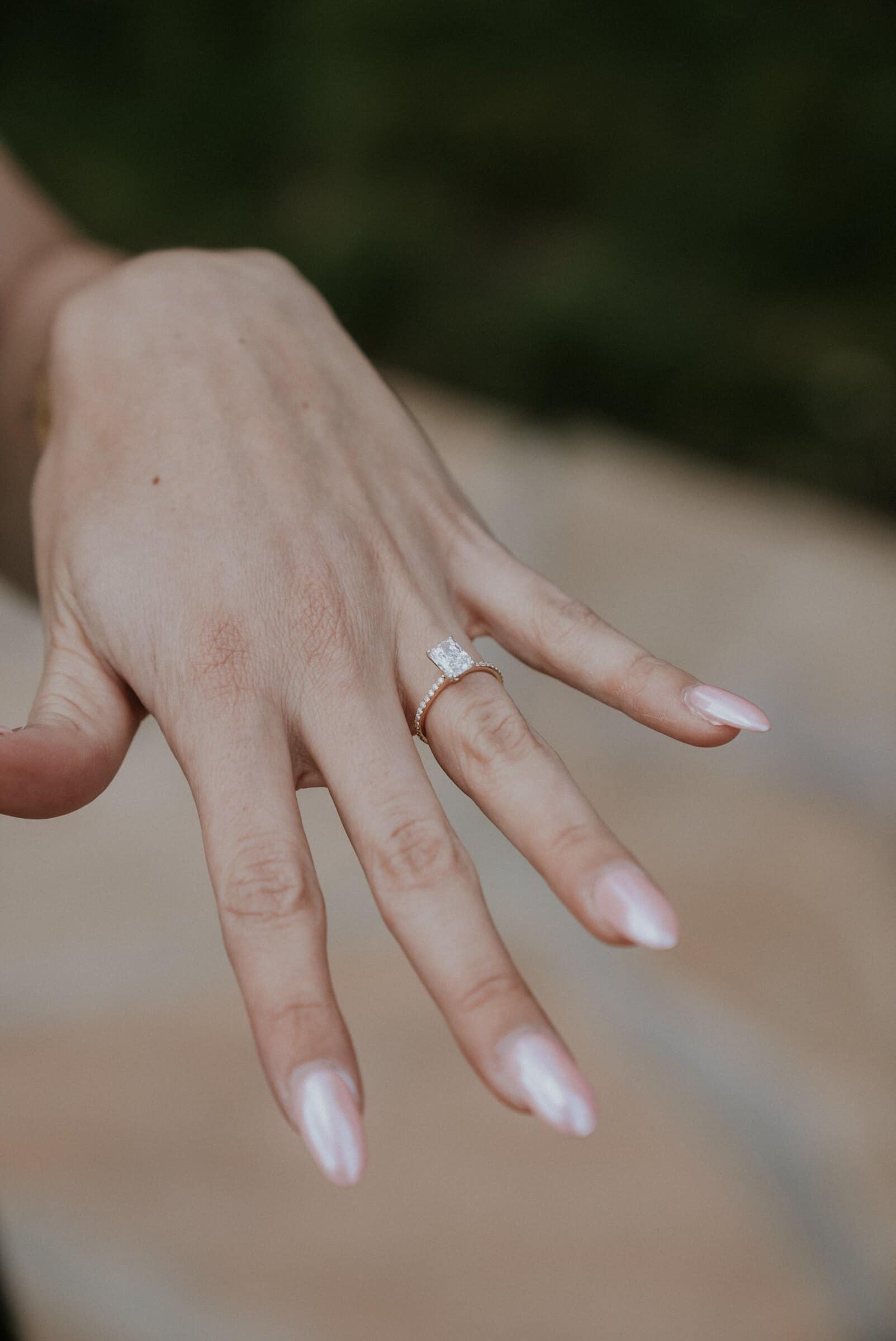 A close-up of the new engagement ring