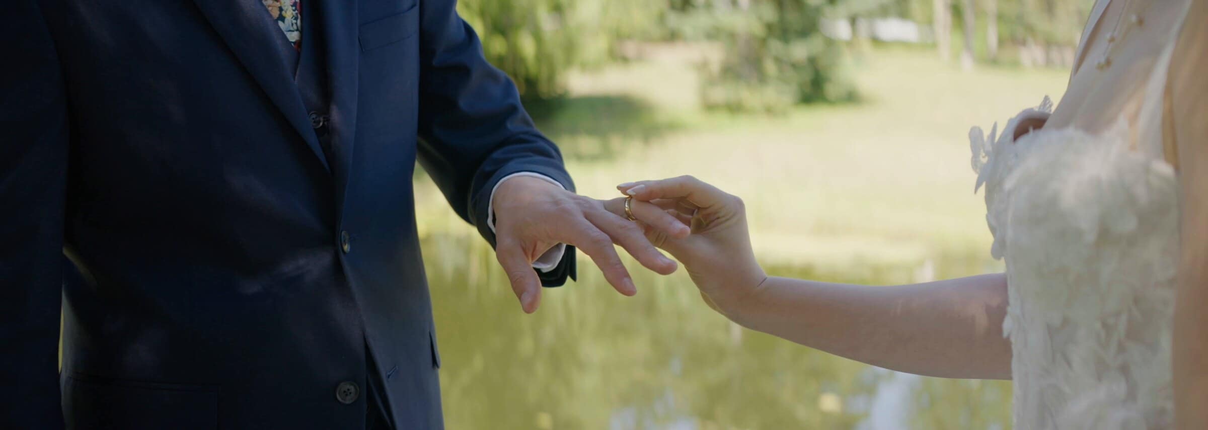 A ring slipped onto the groom's finger
